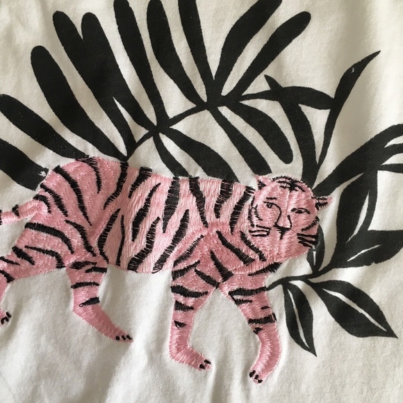 CLC COREY LYNN CALTER Yvette Embroidered Tiger Tee Screen-Print White Knit Small - Picture 11 of 12